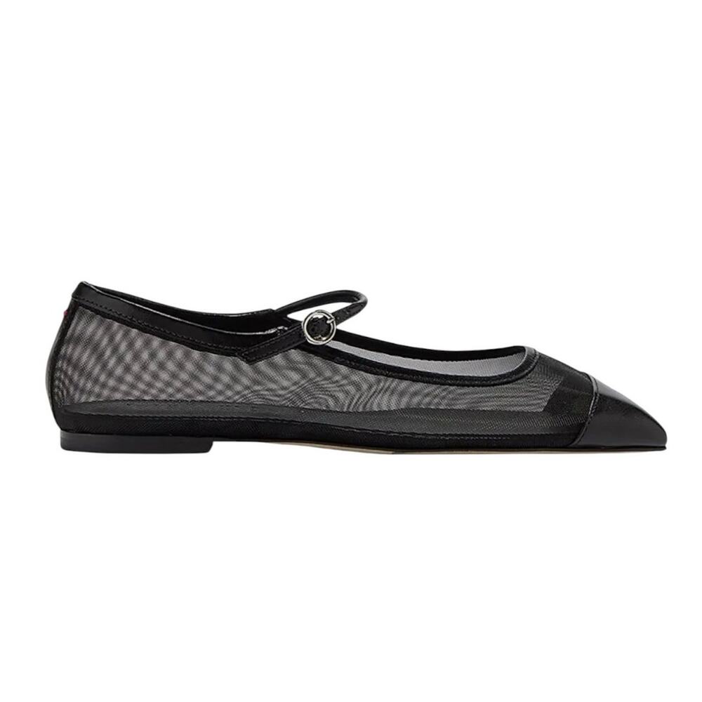 Aeyde Uma Mesh Mary Jane Ballerina Flats Black Cap Toe Leather Size US 7